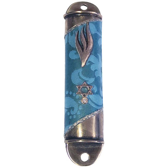 Painted Blue Pewter Mezuzah